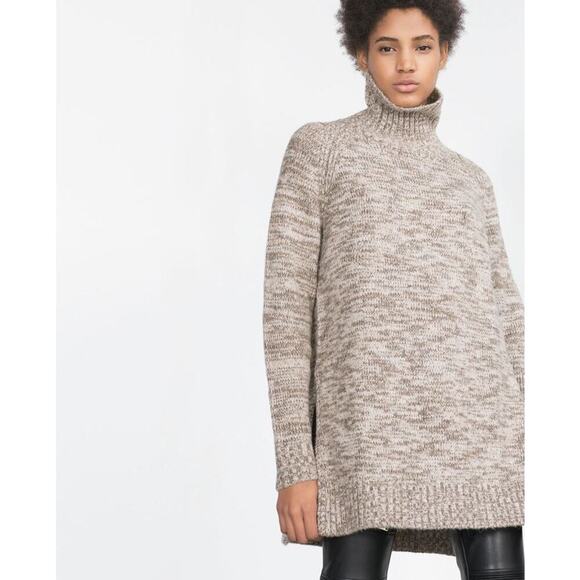 Zara Knit Women's Marled Turtleneck Sweater Tunic Comfycore Medium - Picture 1 of 9
